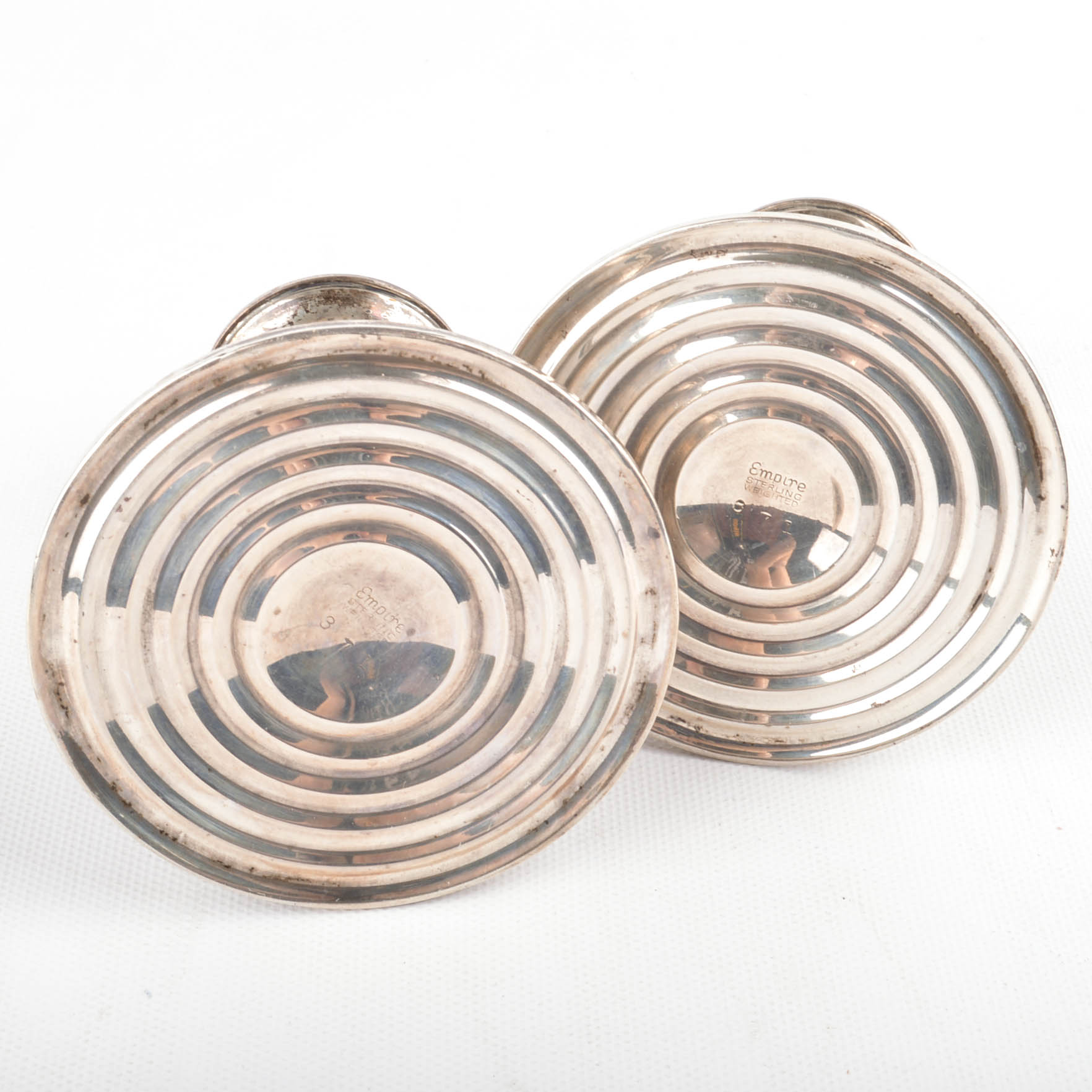 Two Pairs of Weighted Sterling Candleholders Including Hurricanes