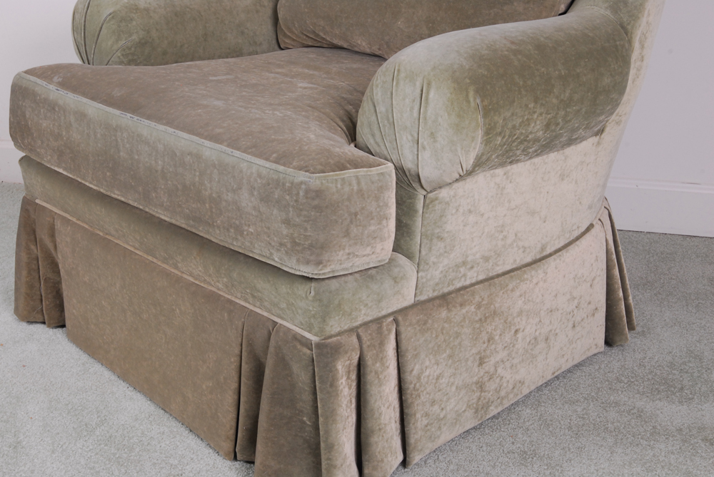 King Hickory Green-Upholstered Armchair and Ottoman