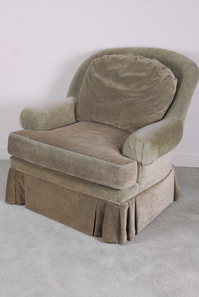 King Hickory Green-Upholstered Armchair and Ottoman