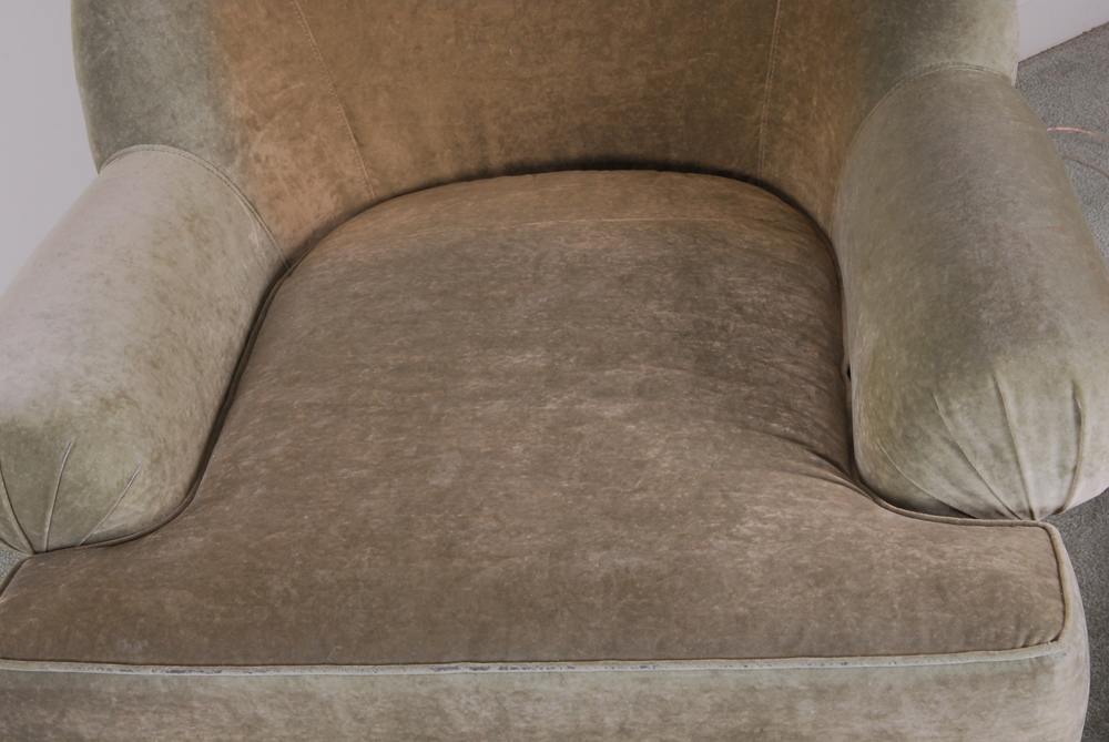 King Hickory Green-Upholstered Armchair and Ottoman