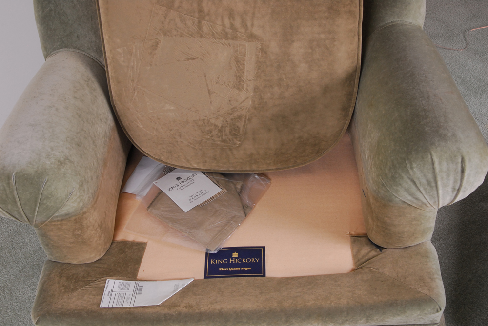 King Hickory Green-Upholstered Armchair and Ottoman