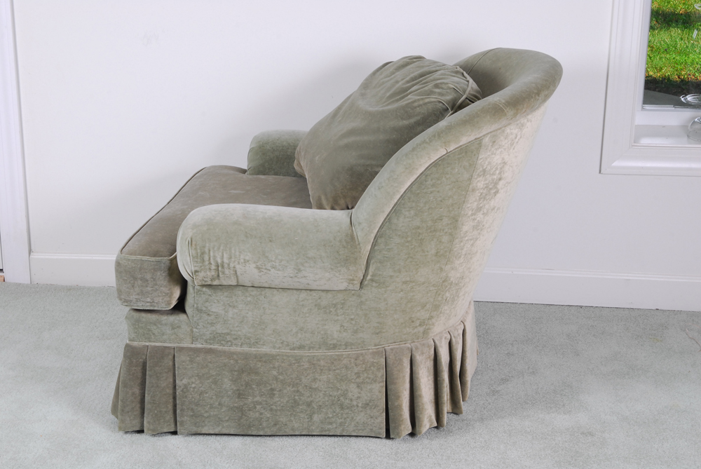 King Hickory Green-Upholstered Armchair and Ottoman