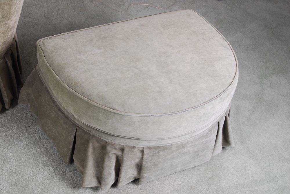 King Hickory Green-Upholstered Armchair and Ottoman