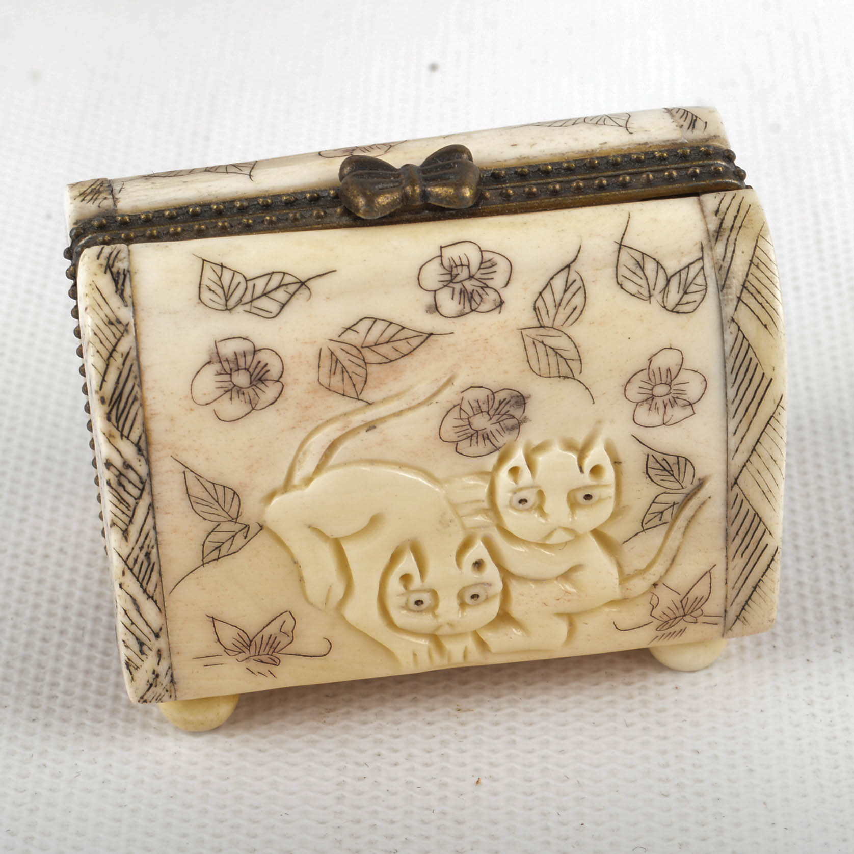 Jewelry Box With Applied Soapstone Carvings and Carved Bone Boxes