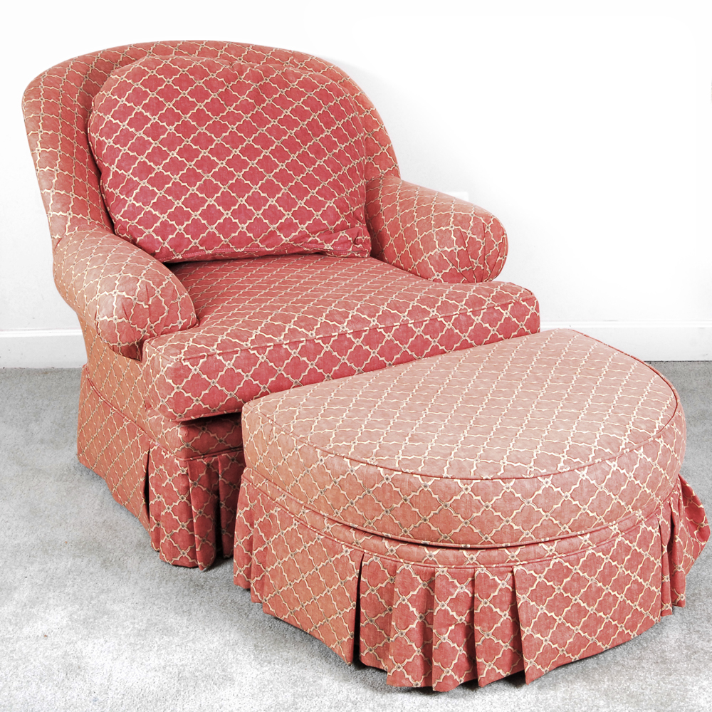 King Hickory Red-Upholstered Armchair and Ottoman