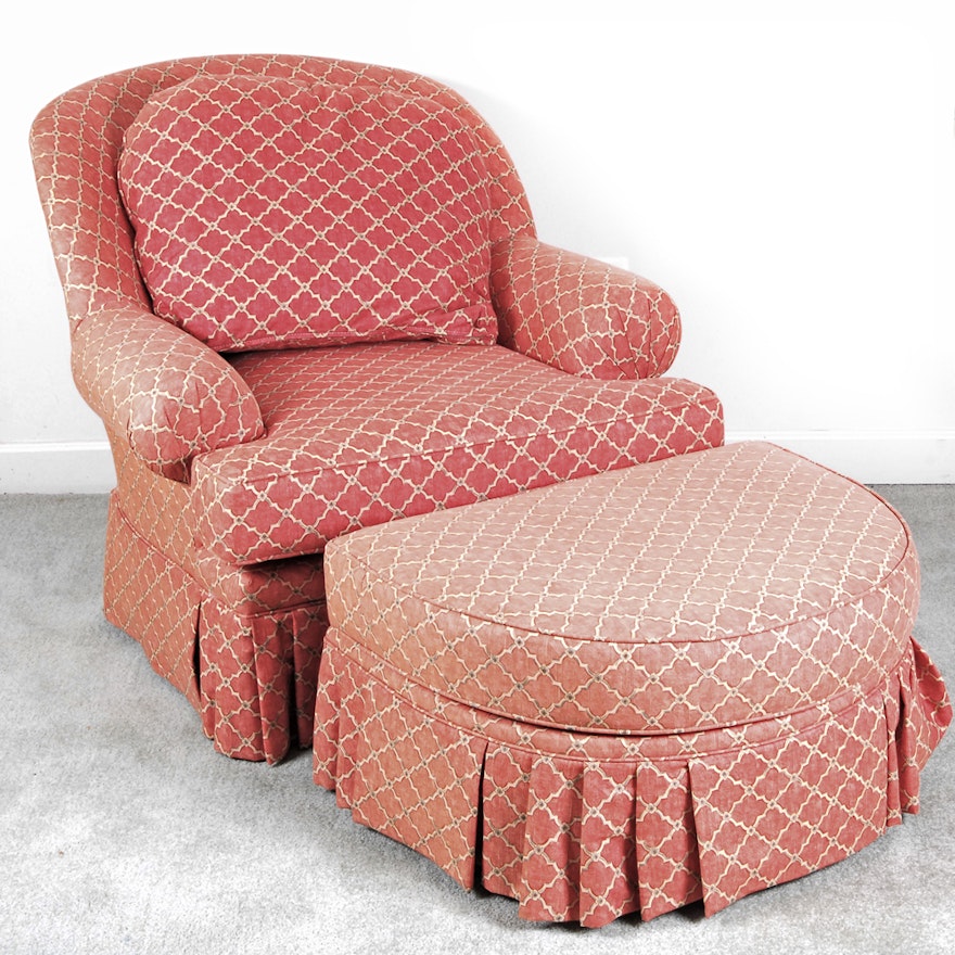 King Hickory Red-Upholstered Armchair and Ottoman