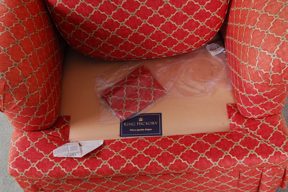 King Hickory Red-Upholstered Armchair and Ottoman