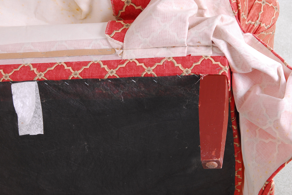 King Hickory Red-Upholstered Armchair and Ottoman