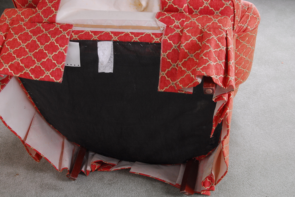 King Hickory Red-Upholstered Armchair and Ottoman