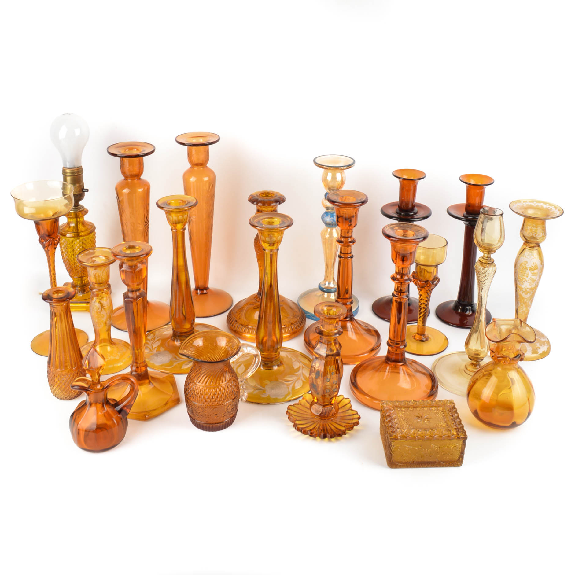 Amber Color Glass Candle Holders And More