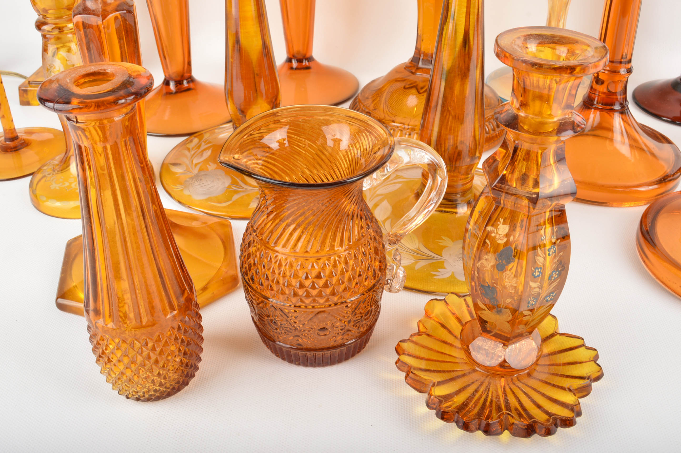 Amber Color Glass Candle Holders And More