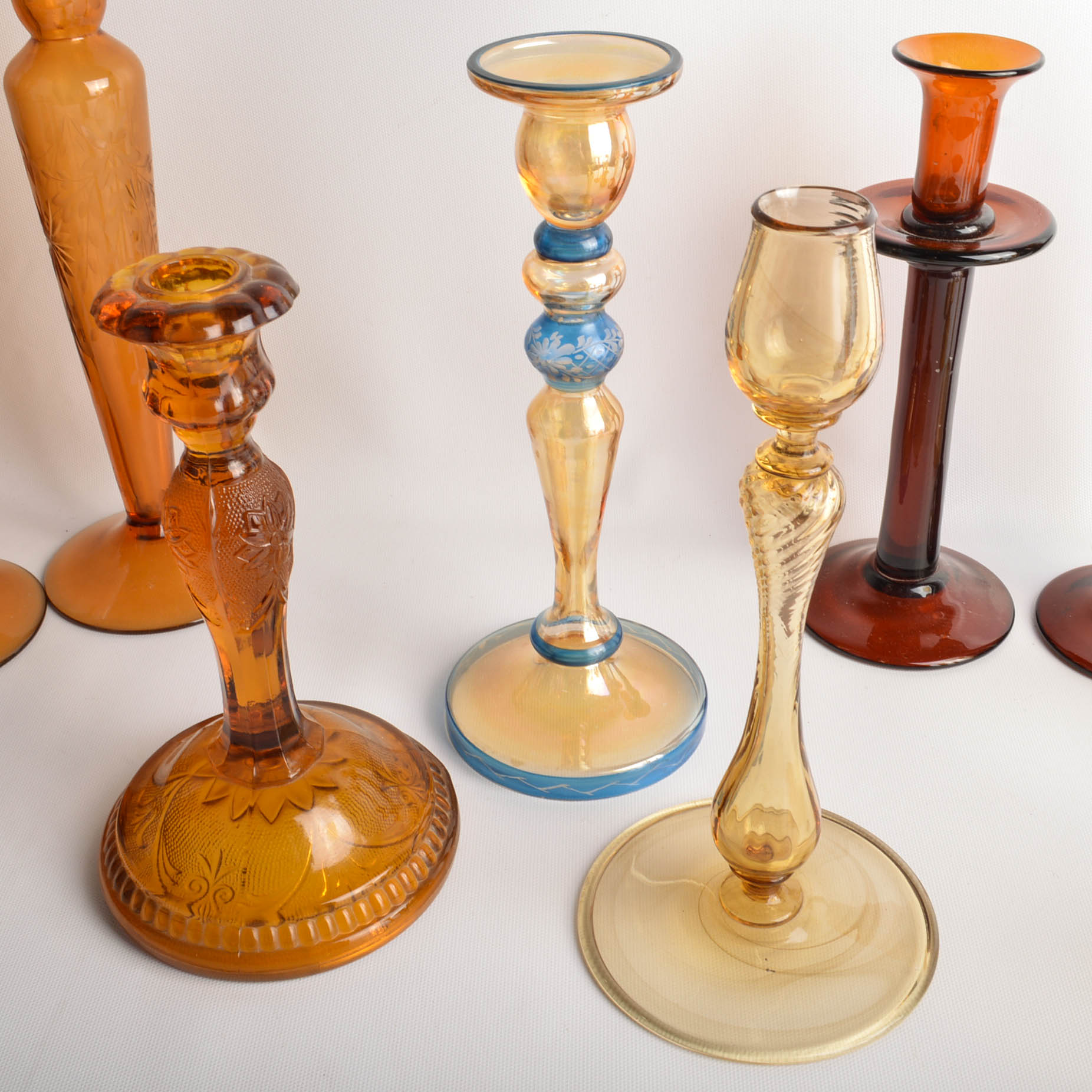 Amber Color Glass Candle Holders And More