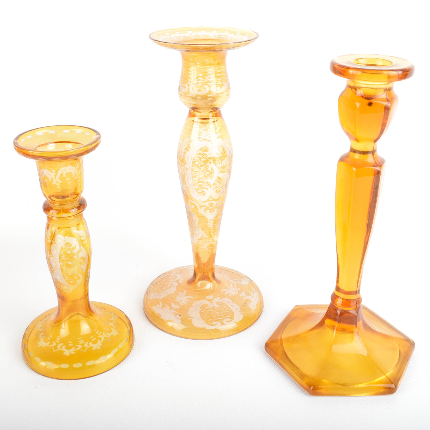 Amber Color Glass Candle Holders And More