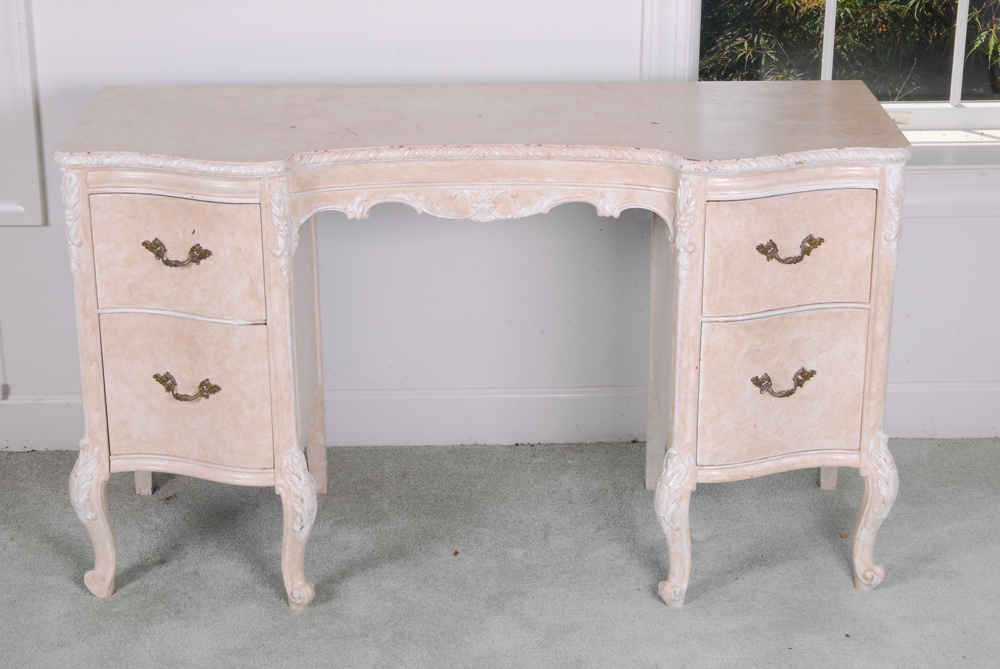 Painted Wooden Desk with Faux Marble Finish