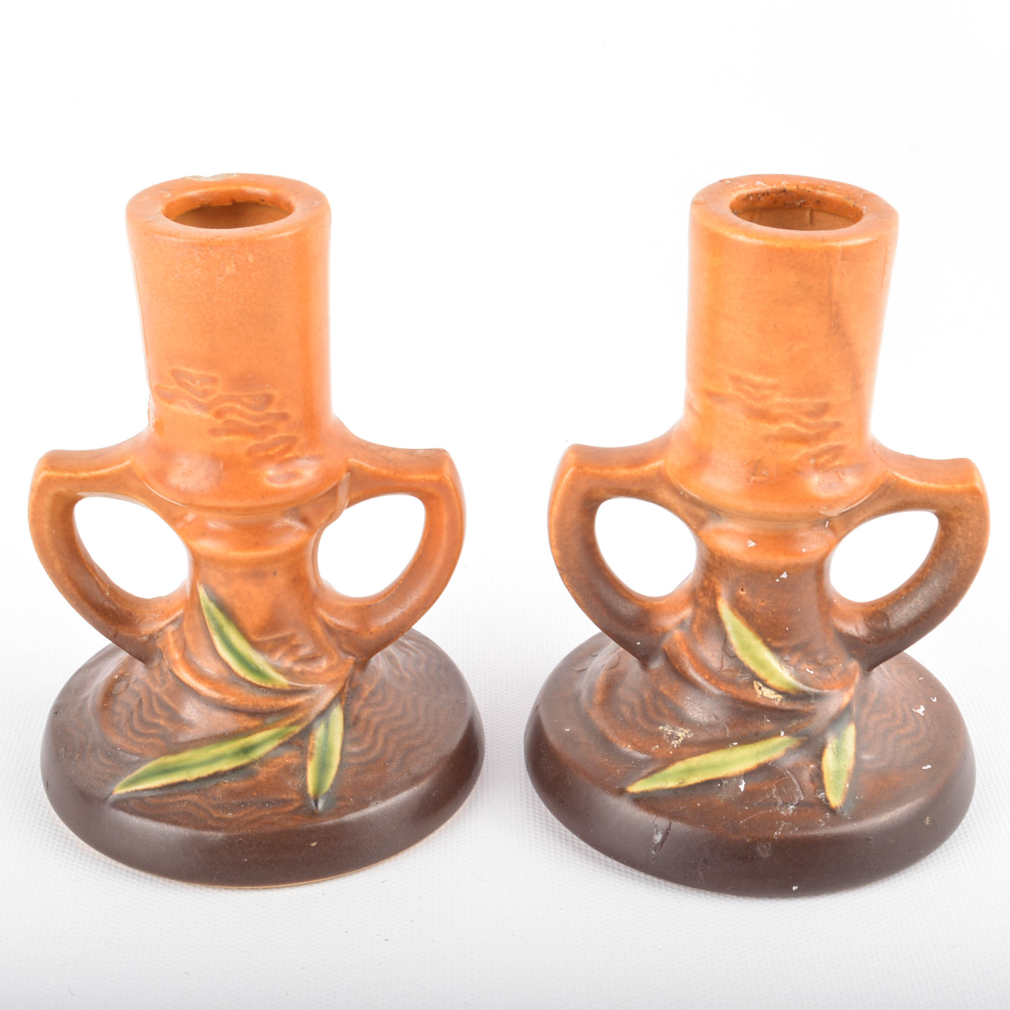 Roseville "Freesia" Candle Holders and "Foxglove" Jardinere