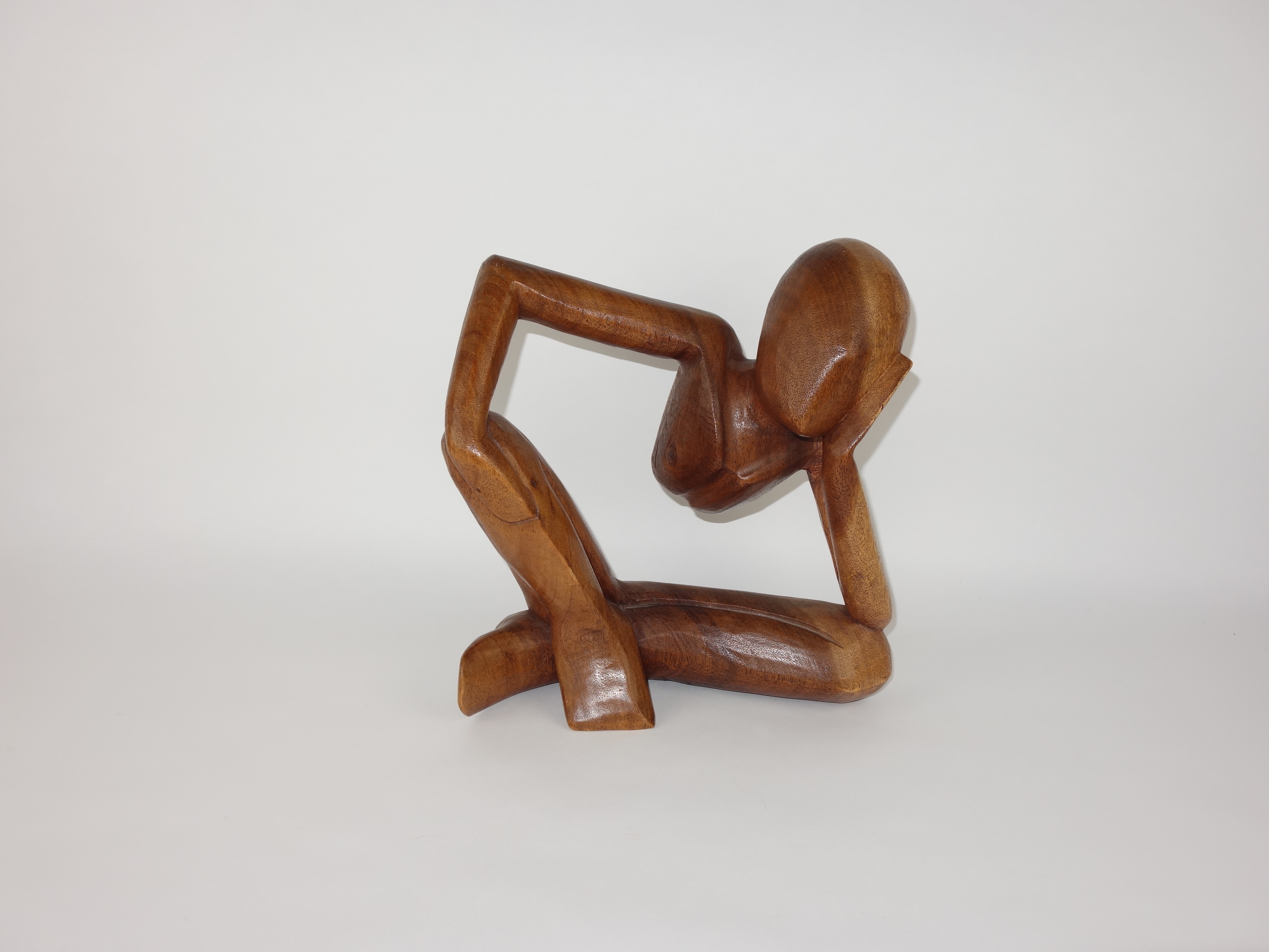 Mid Century Wood Carved Seated Woman Sculpture