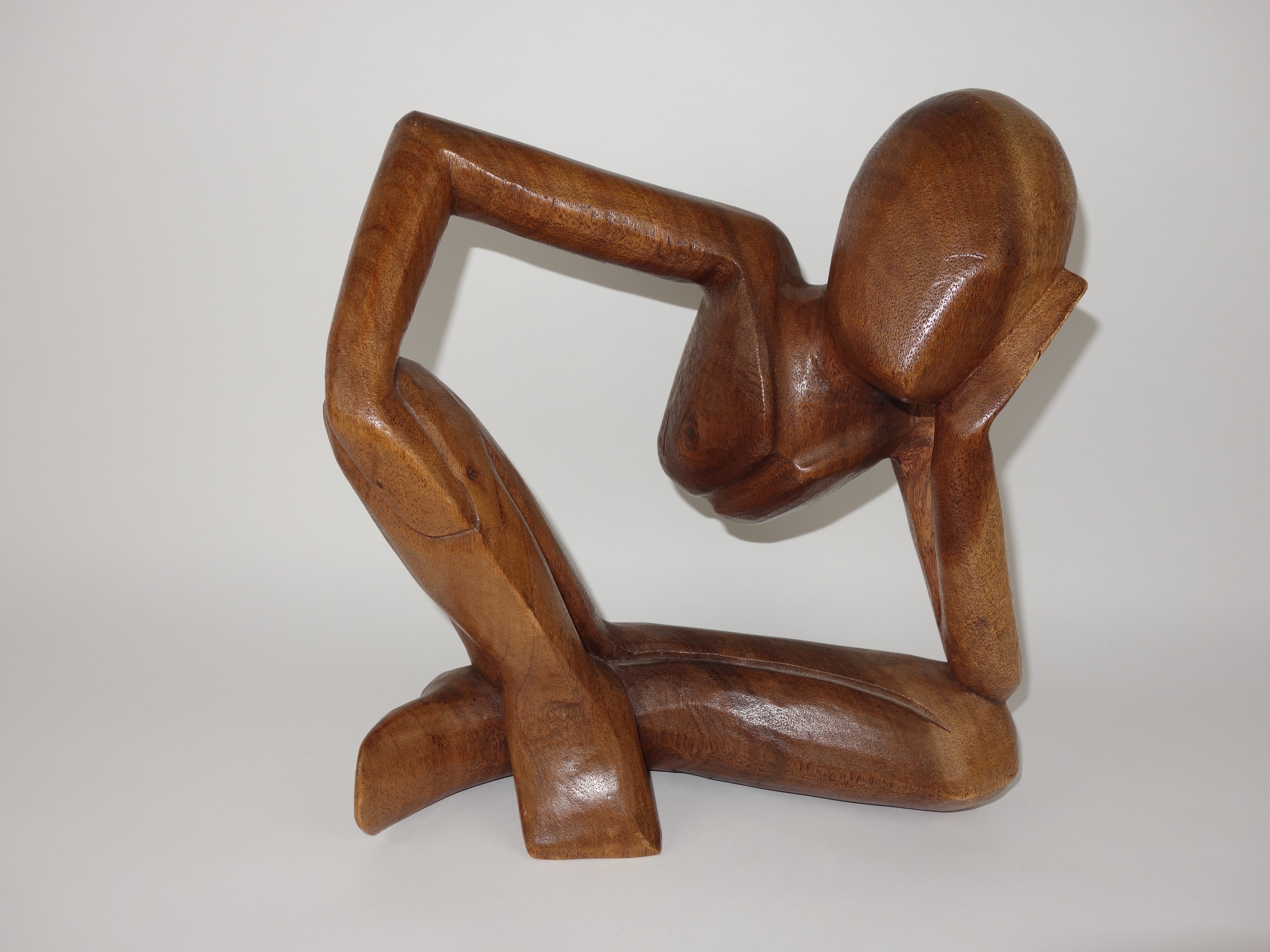 Mid Century Wood Carved Seated Woman Sculpture