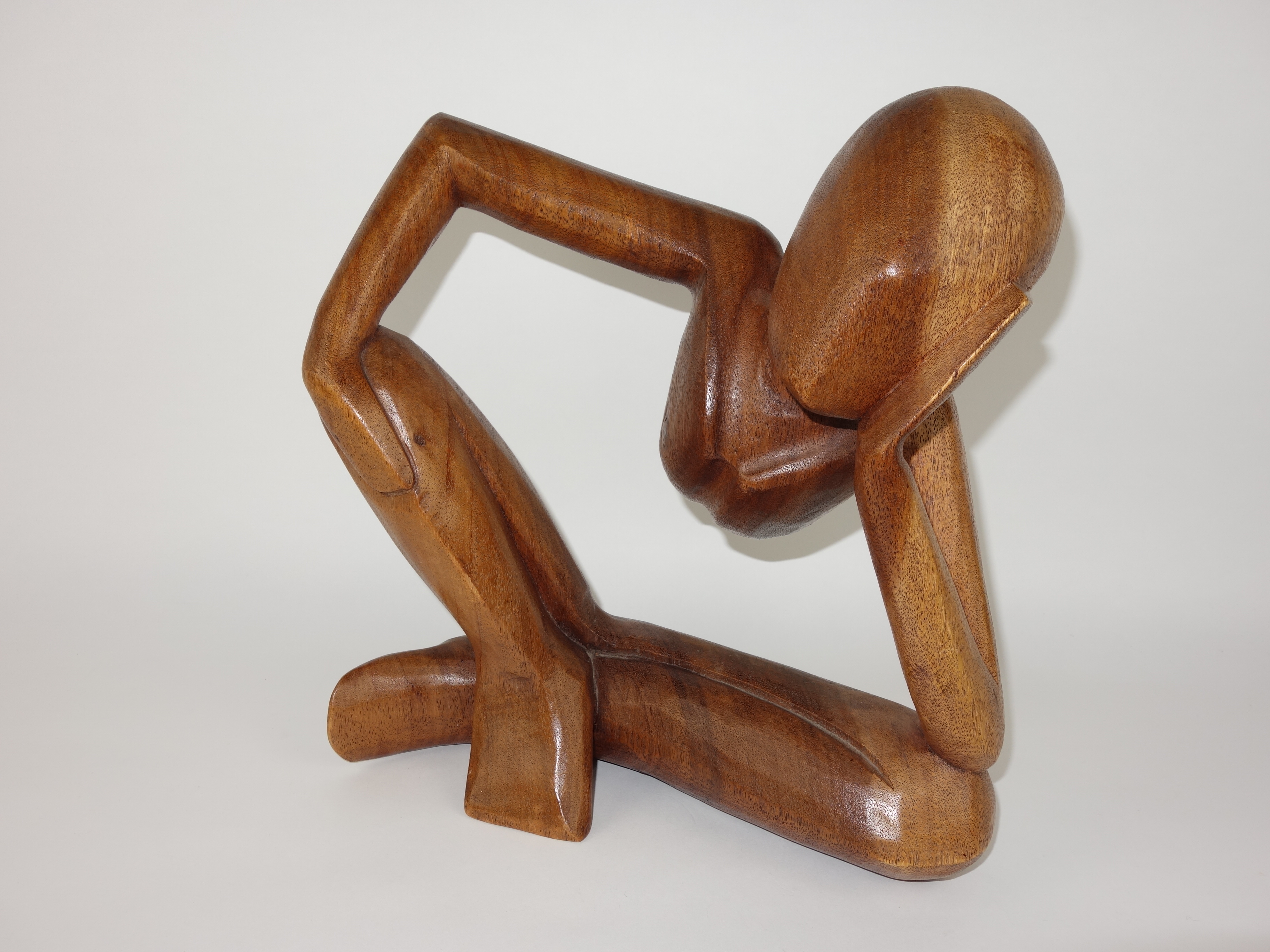 Mid Century Wood Carved Seated Woman Sculpture
