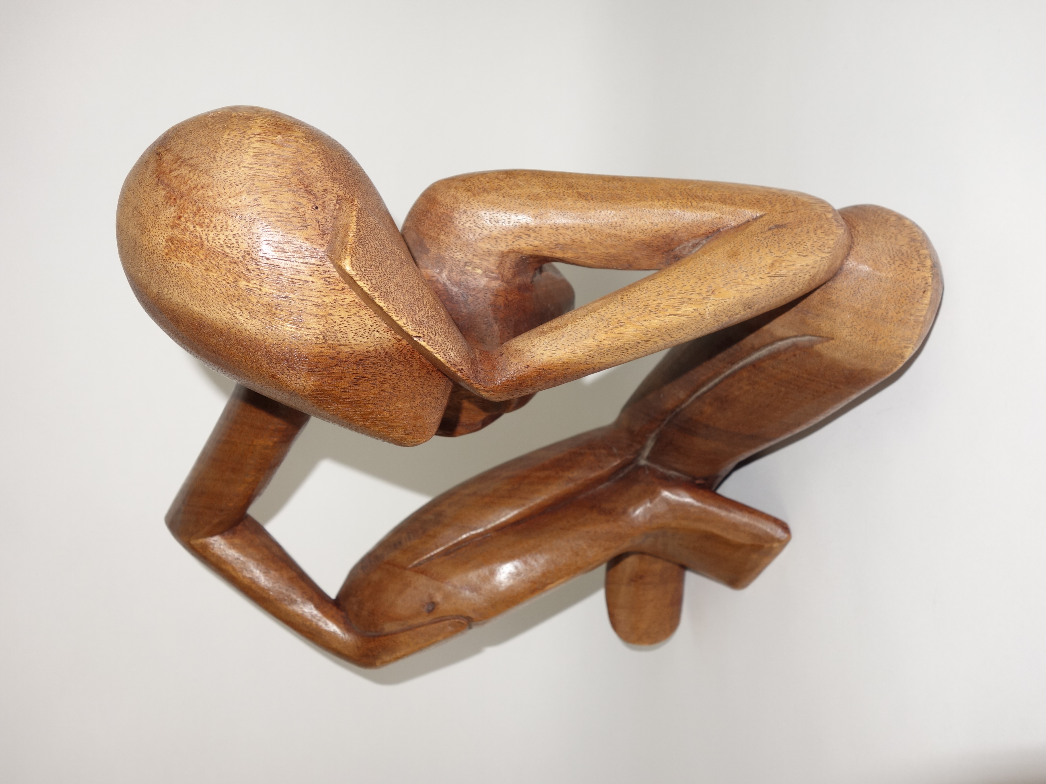 Mid Century Wood Carved Seated Woman Sculpture