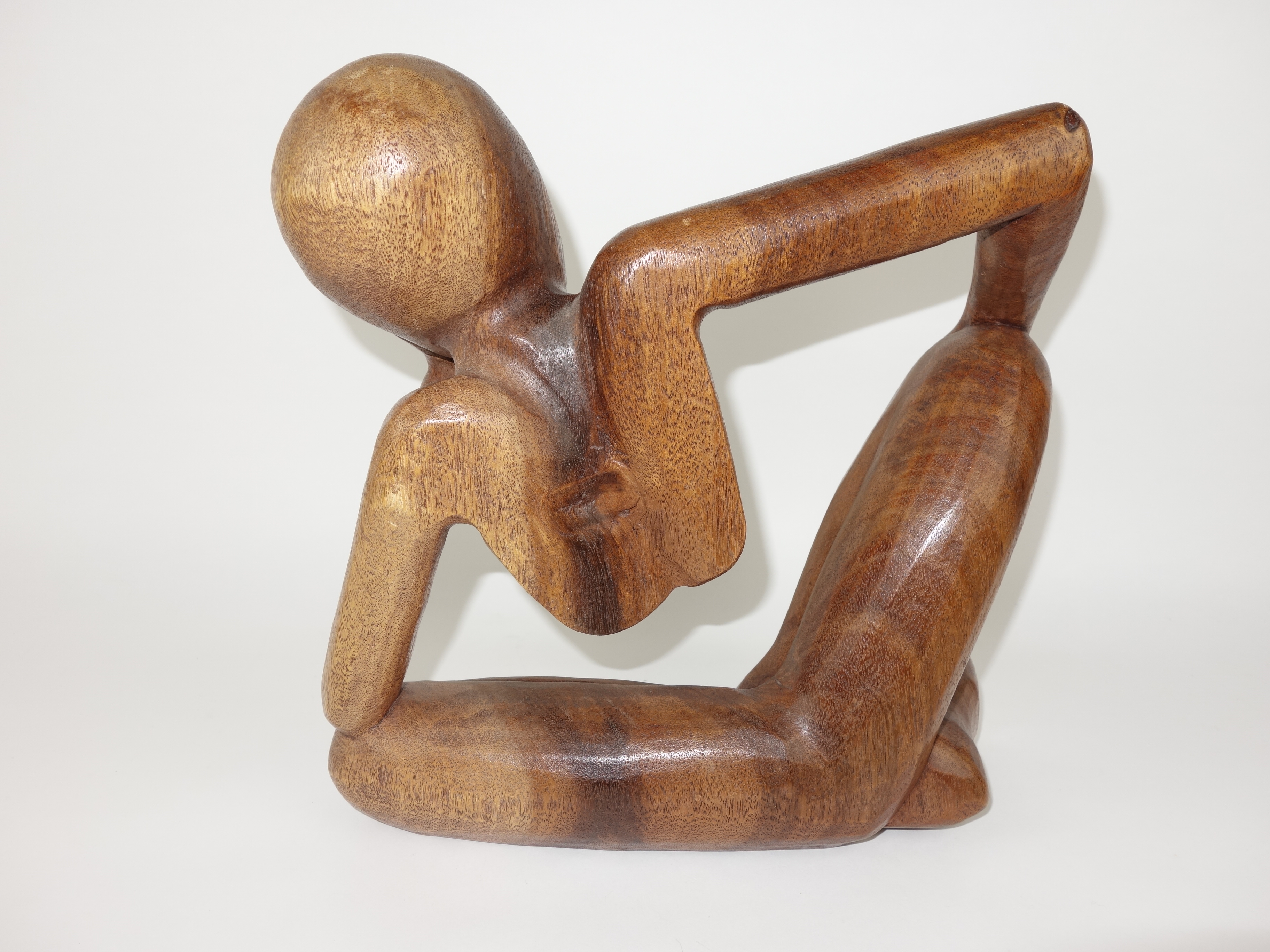 Mid Century Wood Carved Seated Woman Sculpture