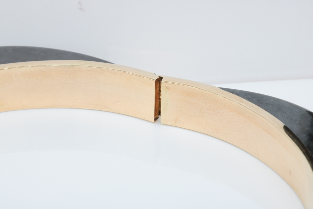 14K Yellow Gold and Black Jade Hinged Bangle Bracelet