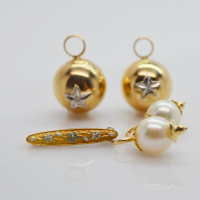 14K Yellow Gold Earring Charms, Other Charms and Victorian Baby Pin