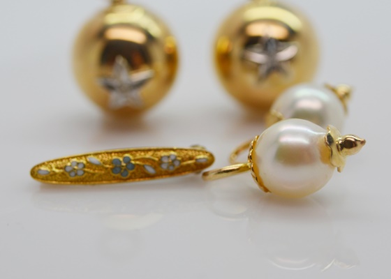 14K Yellow Gold Earring Charms, Other Charms and Victorian Baby Pin