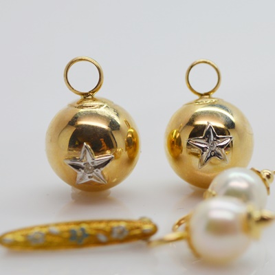 14K Yellow Gold Earring Charms, Other Charms and Victorian Baby Pin