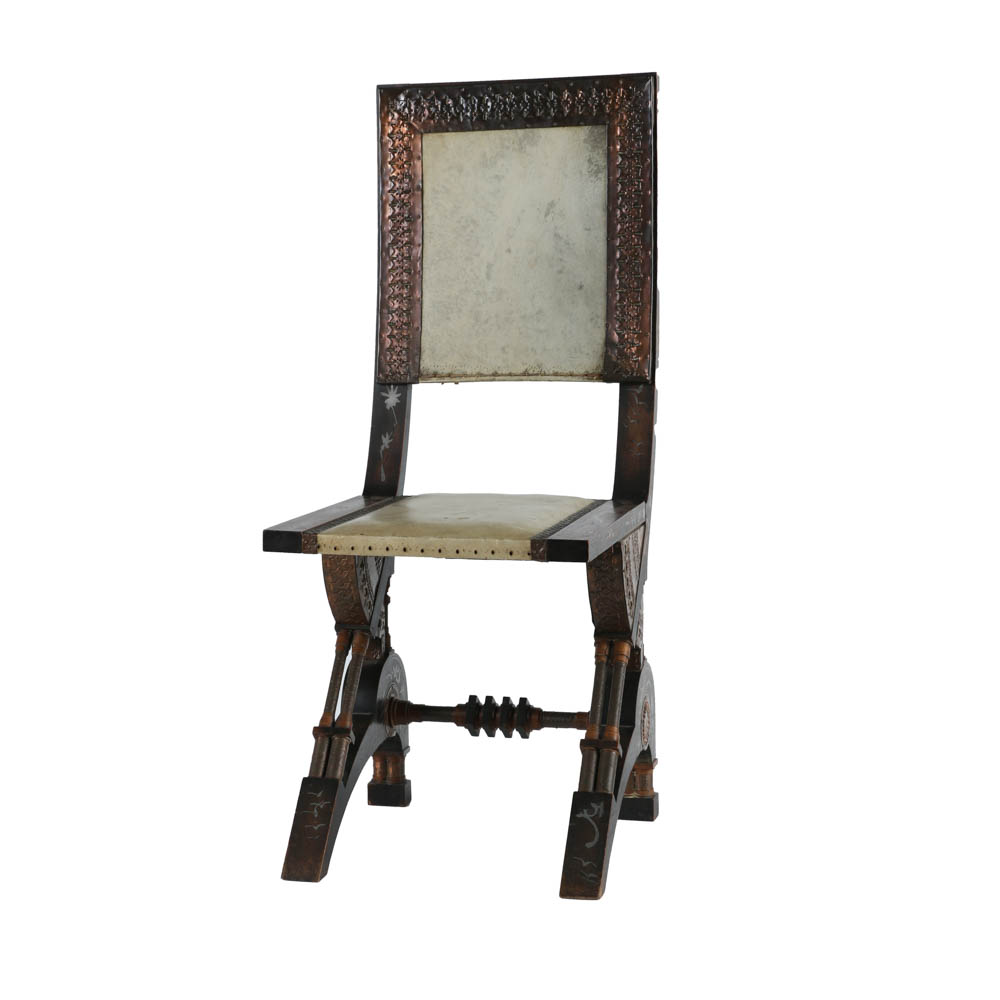 Carlo Bugatti Inlaid Walnut Chair with Vellum Covered Seat