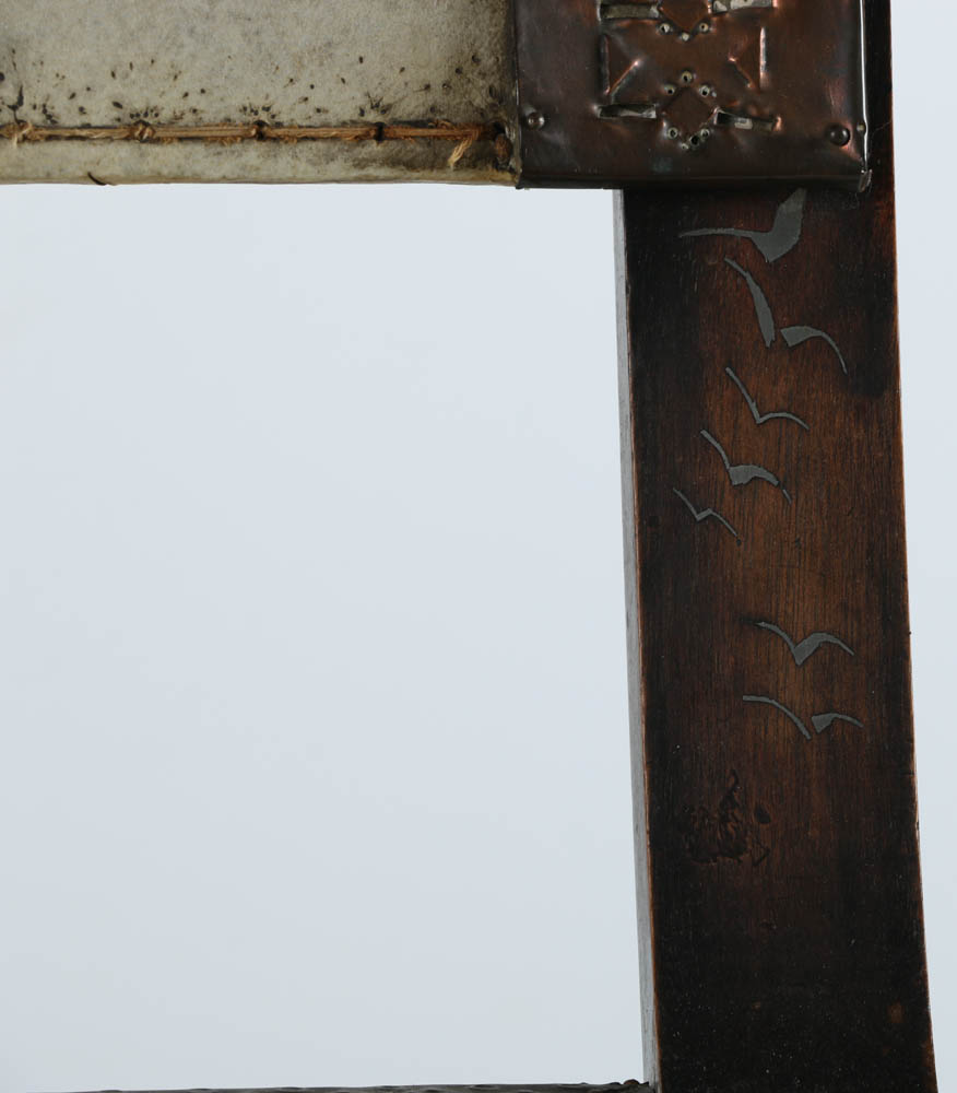 Carlo Bugatti Inlaid Walnut Chair with Vellum Covered Seat