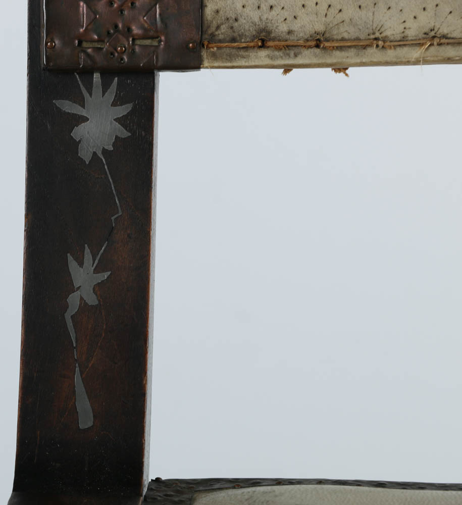 Carlo Bugatti Inlaid Walnut Chair with Vellum Covered Seat