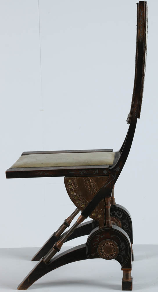 Carlo Bugatti Inlaid Walnut Chair with Vellum Covered Seat