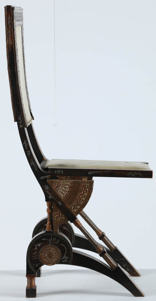 Carlo Bugatti Inlaid Walnut Chair with Vellum Covered Seat