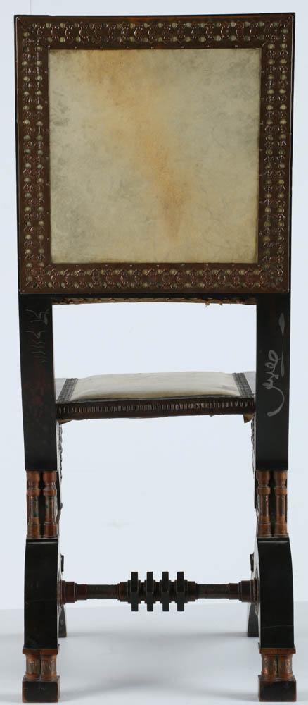 Carlo Bugatti Inlaid Walnut Chair with Vellum Covered Seat