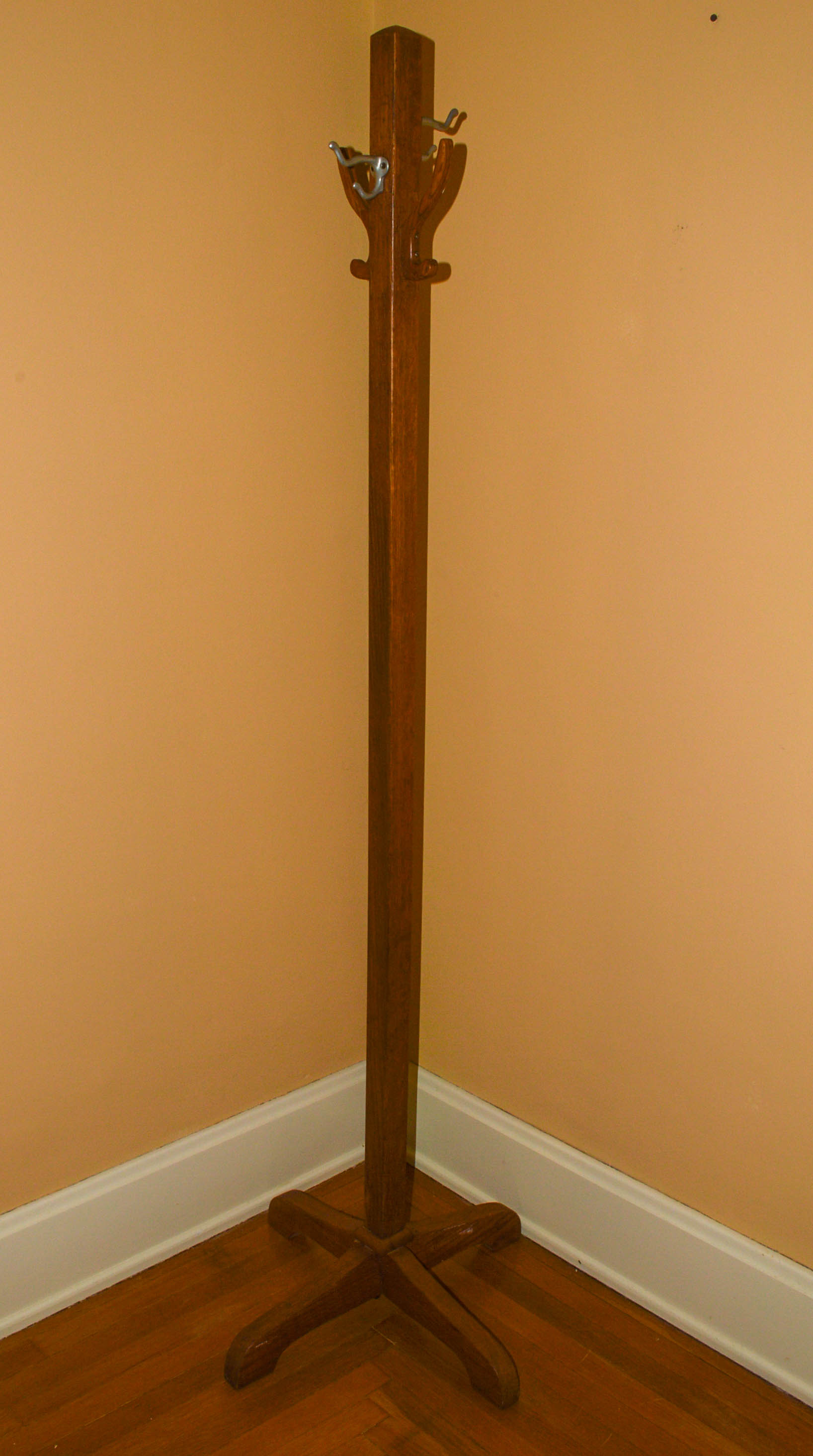 Wooden Plant Stands, Coat Rack, and Metal Table Lamp