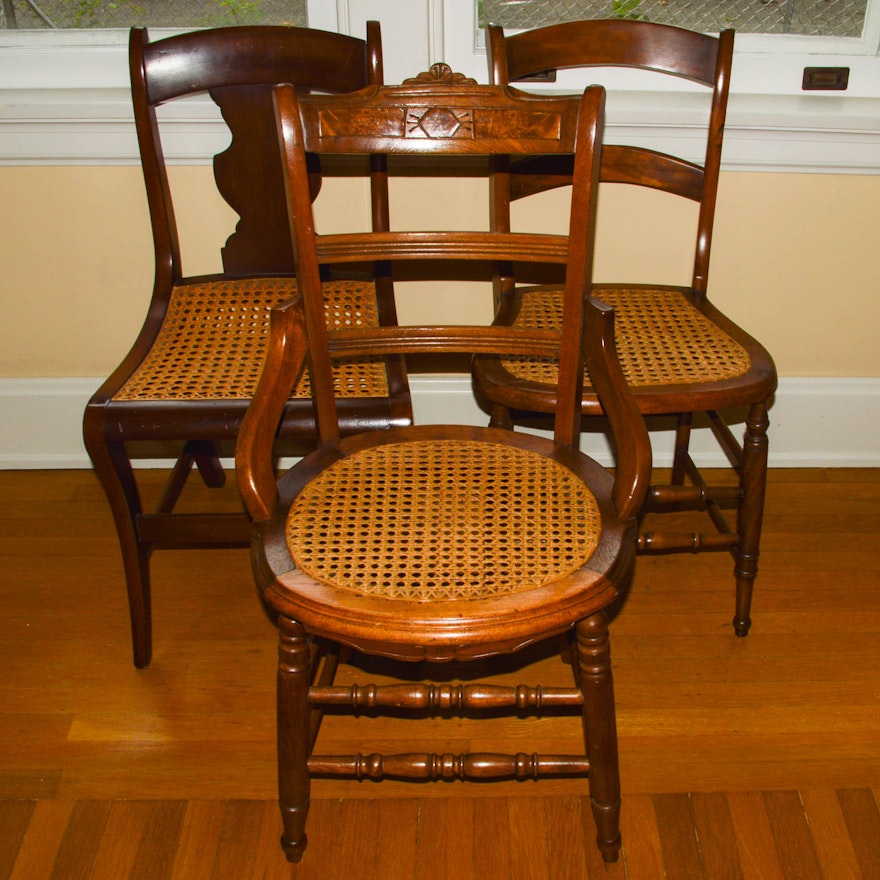 Three Antique Side Chairs with Cane Seats