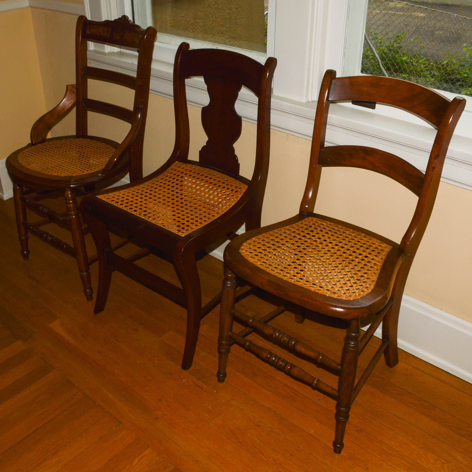 Three Antique Side Chairs with Cane Seats