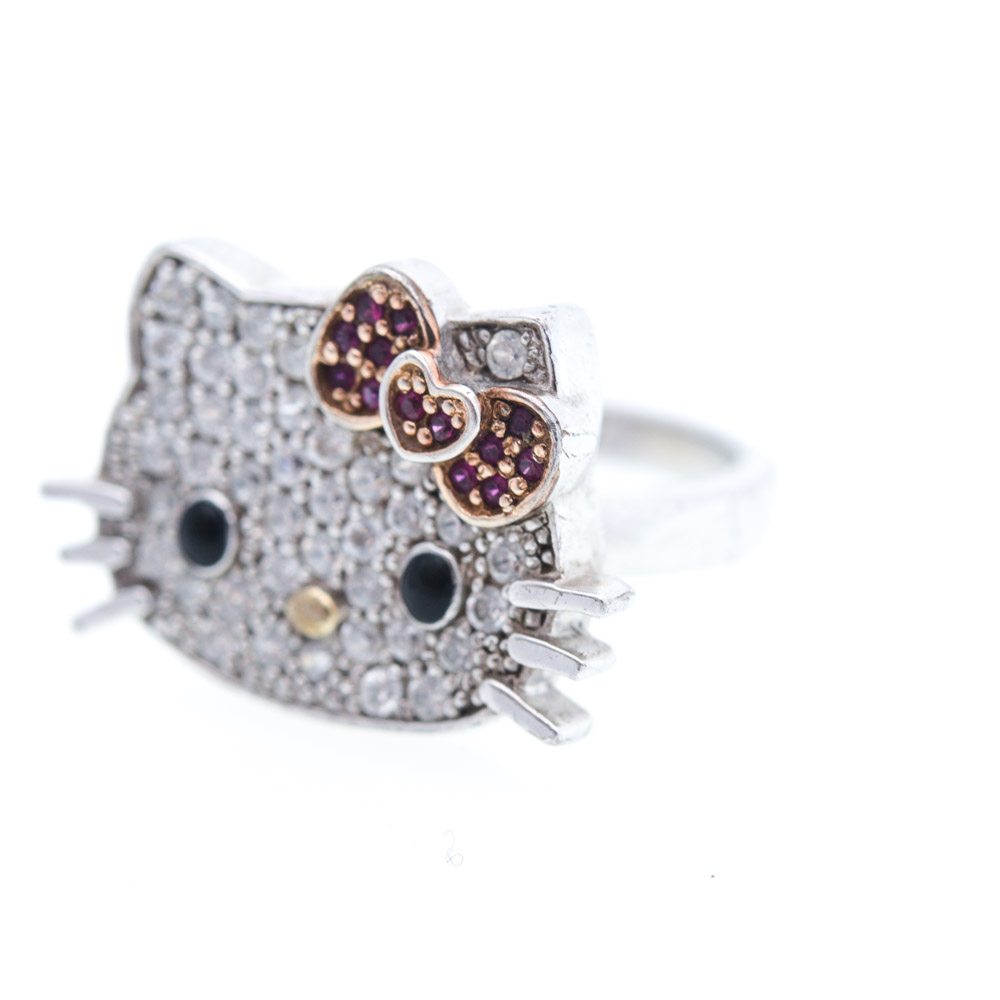 Sanrio Sterling Silver Cubic Zirconia Hello Kitty Ring and Pendant Set