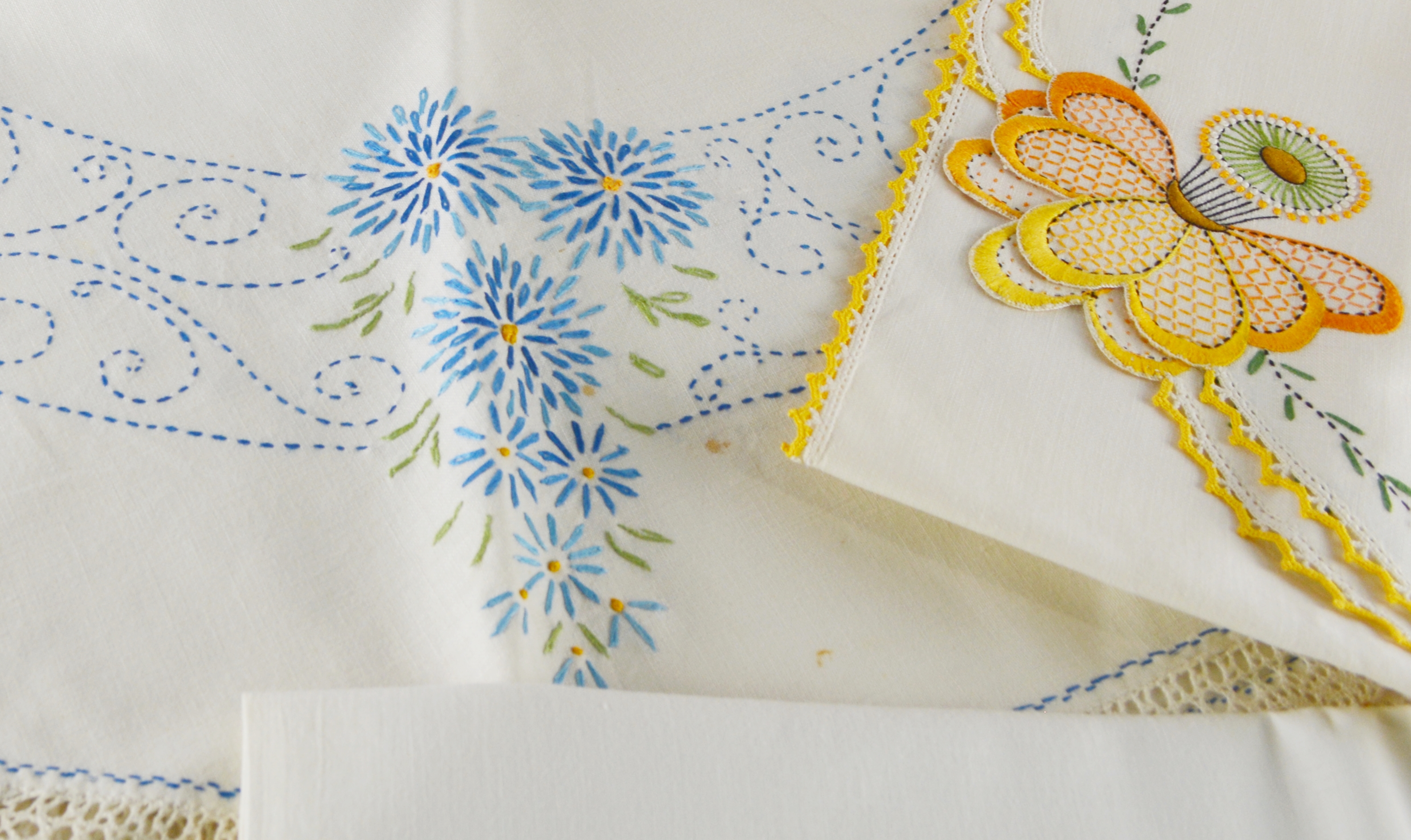 Vintage Hand Embroidered Linens