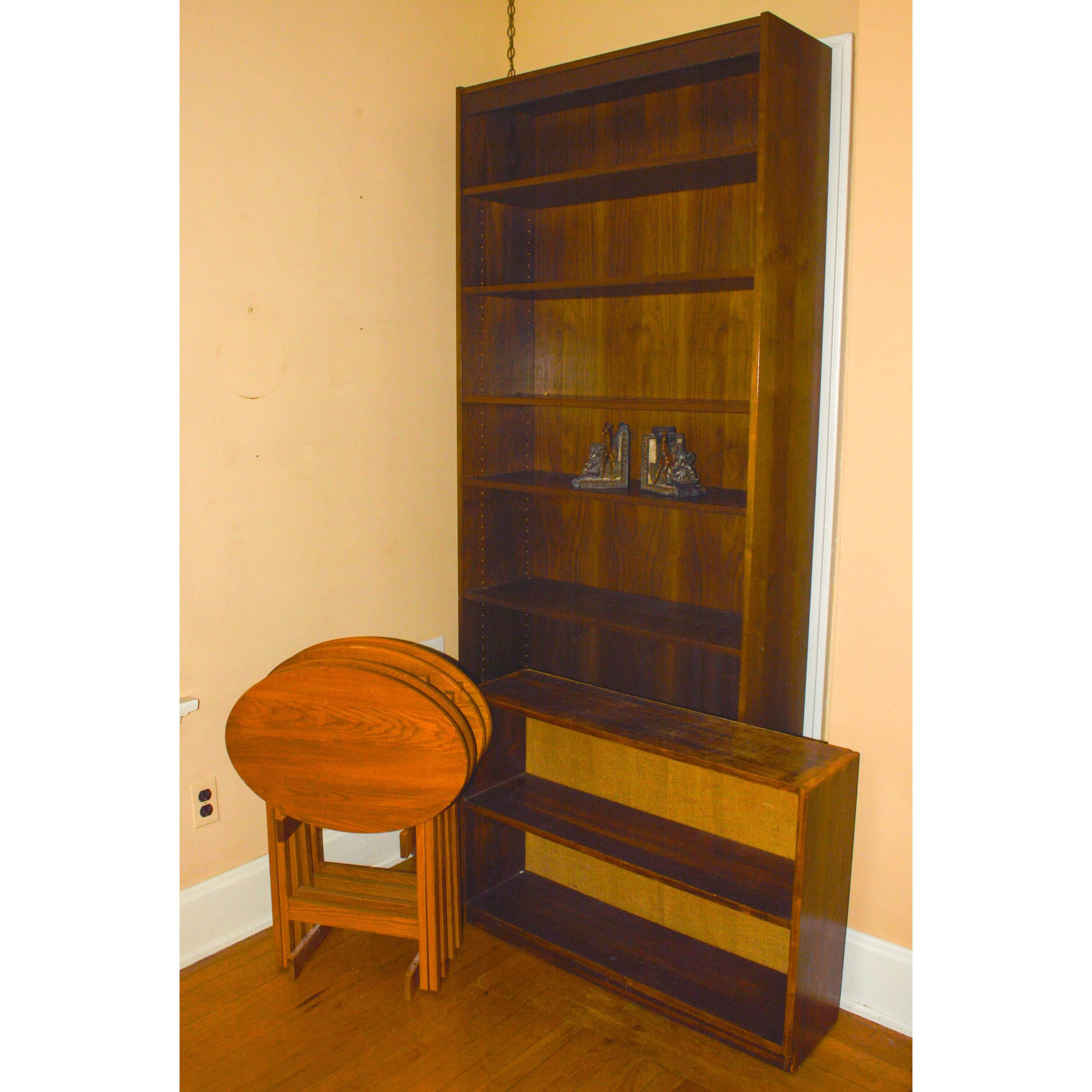 Two Bookcases With Set of Folding Tables