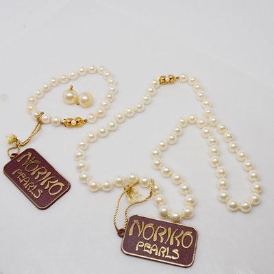 Imitation Pearl Bracelet and Necklace Set by Noriko