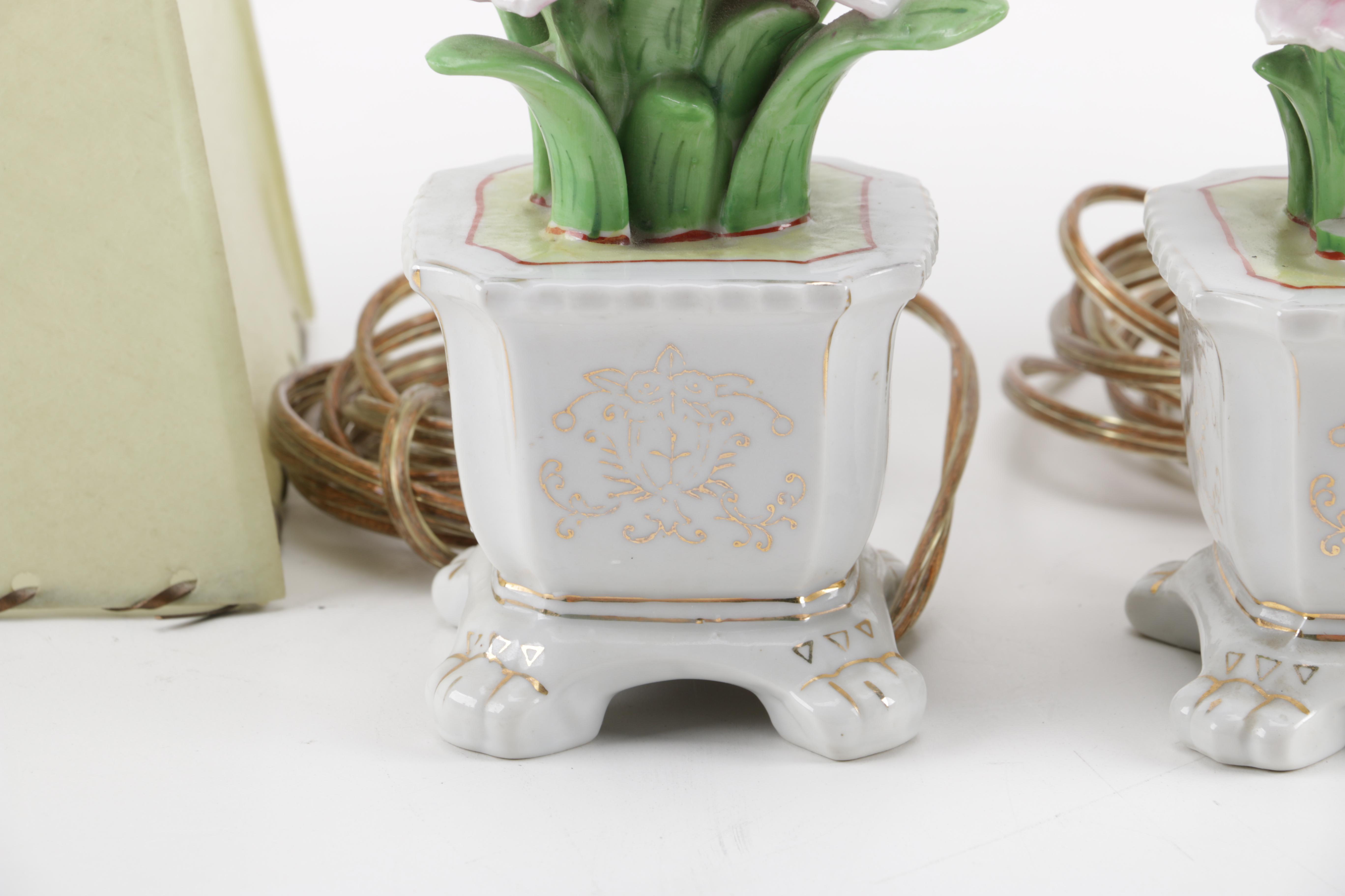 Ceramic Floral Sculpture Lamps With Shades