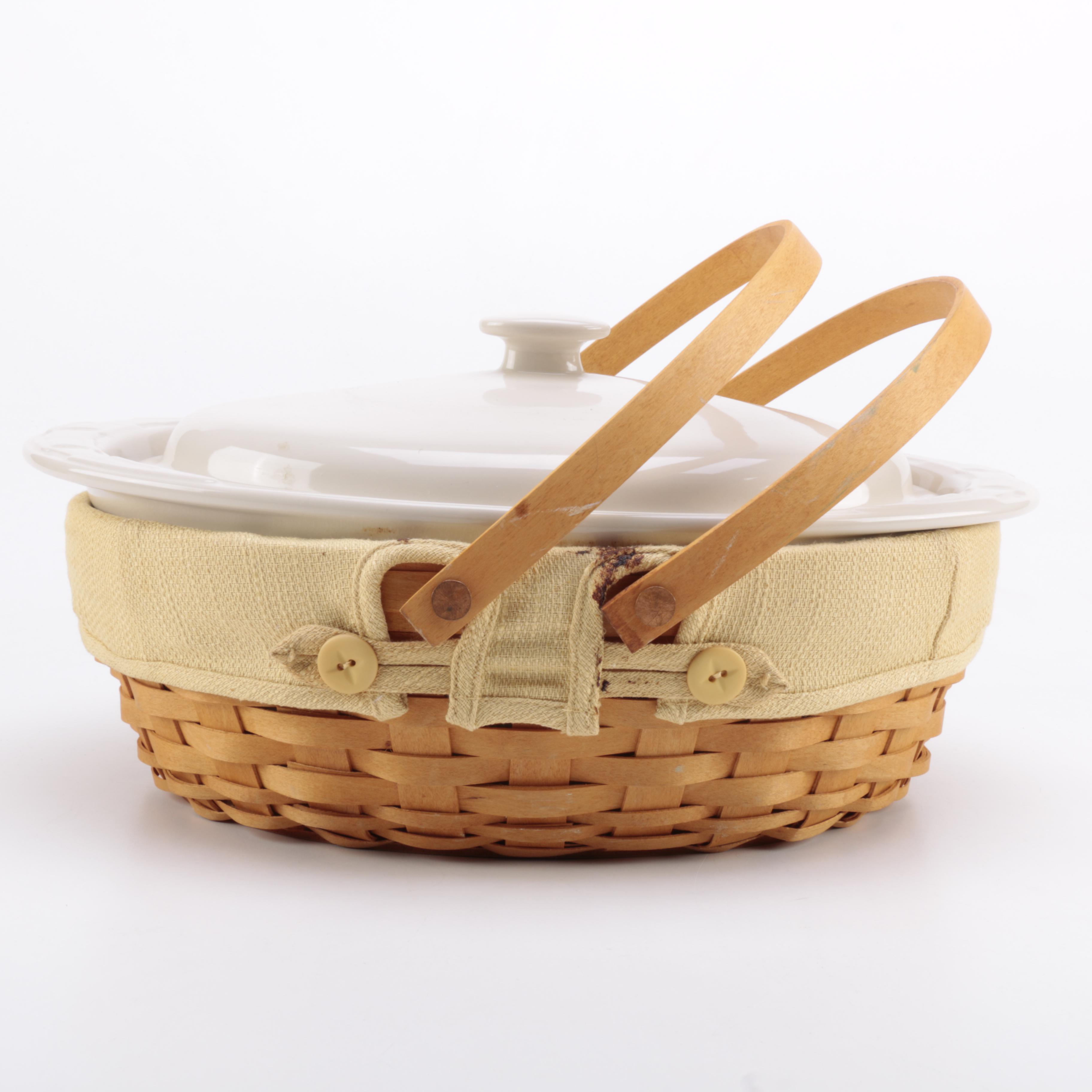 Longaberger Basket With White Ceramic Oval Casserole Dish