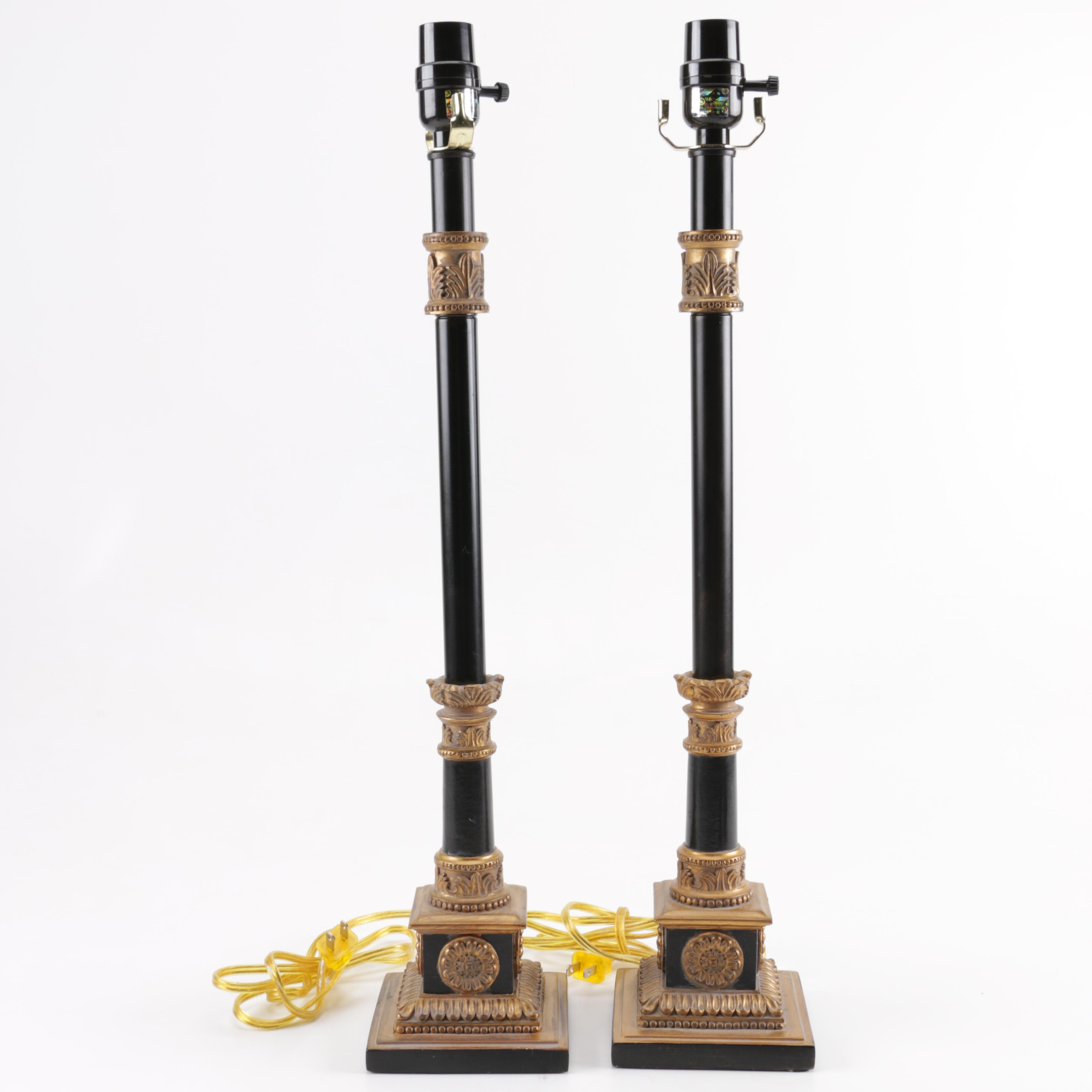 Brown and Black Metal and Wood Table Lamps