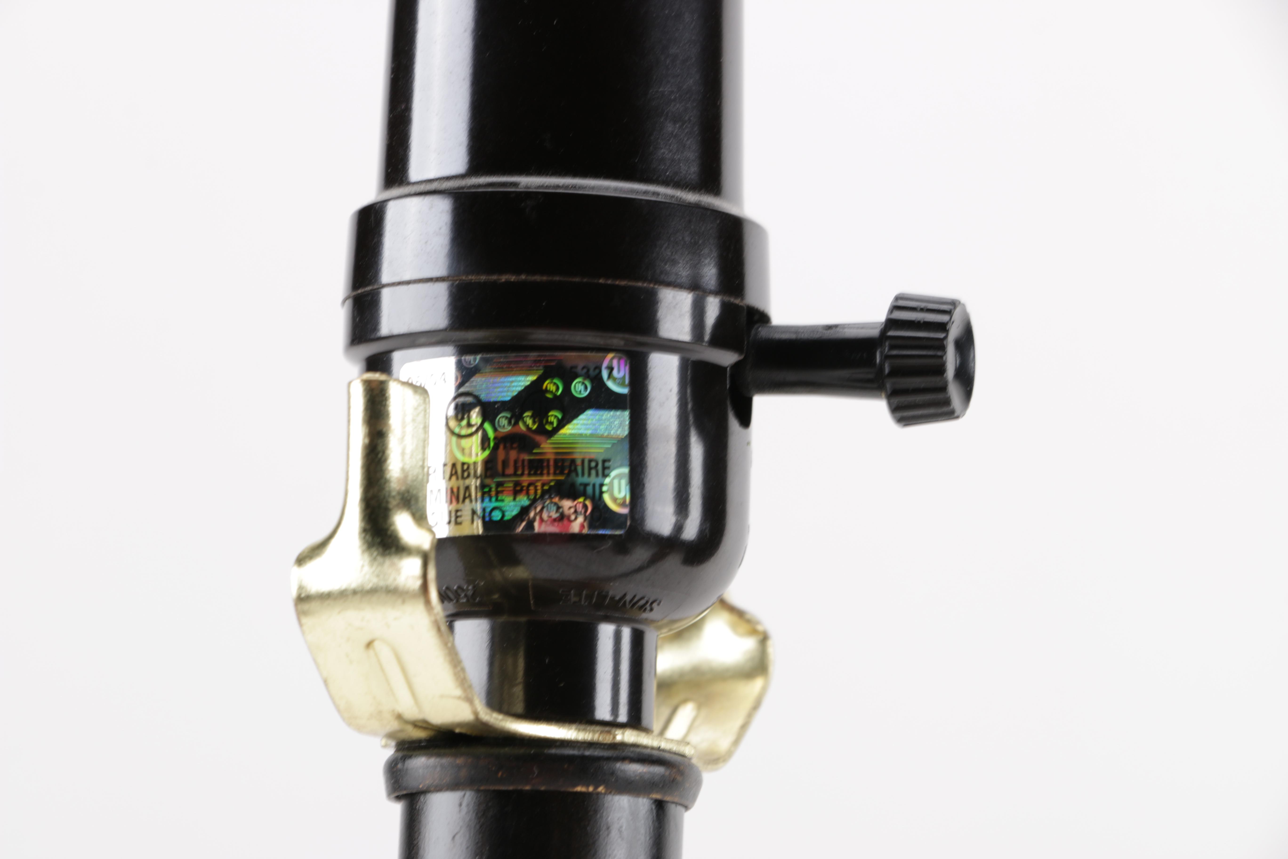 Brown and Black Metal and Wood Table Lamps