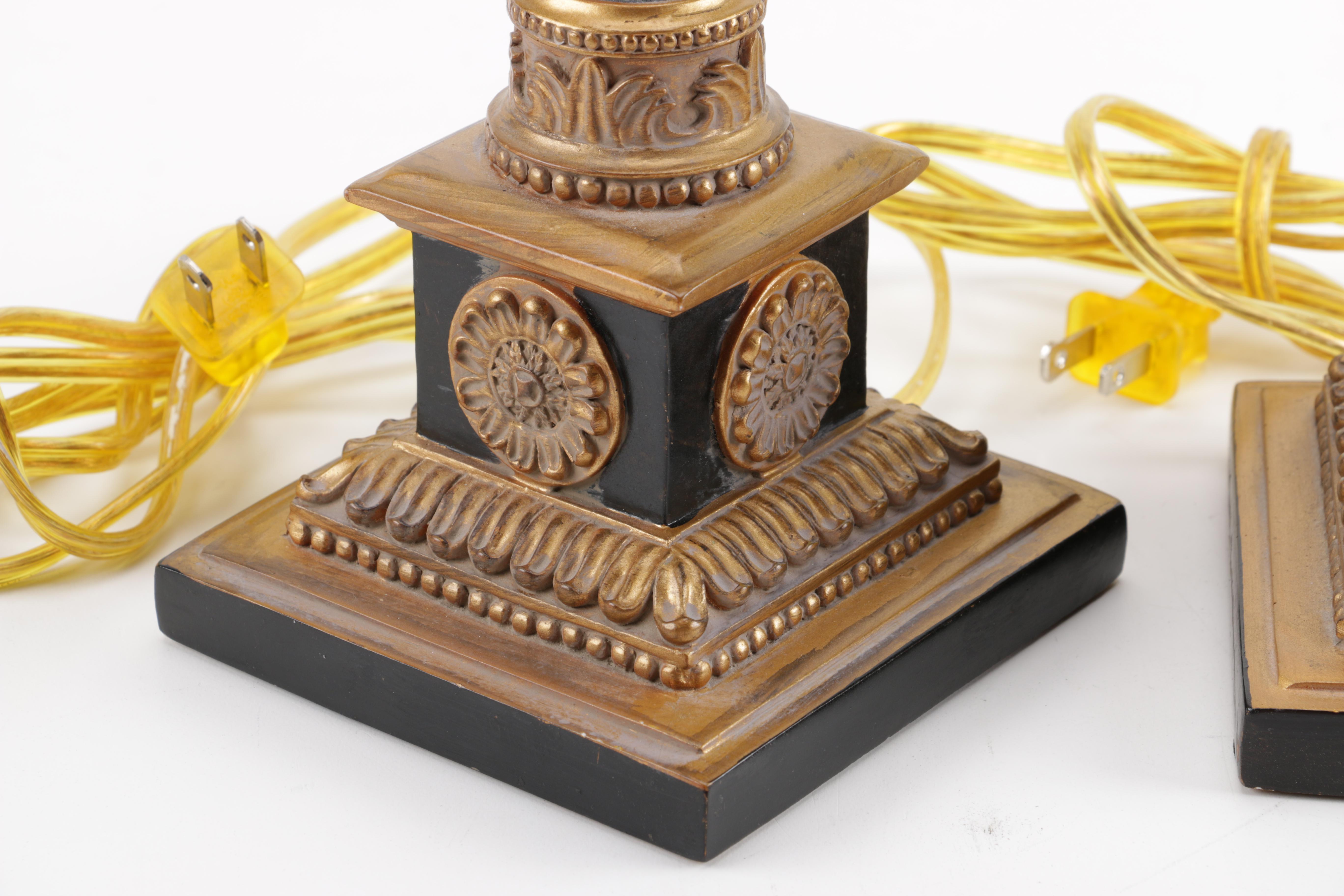 Brown and Black Metal and Wood Table Lamps