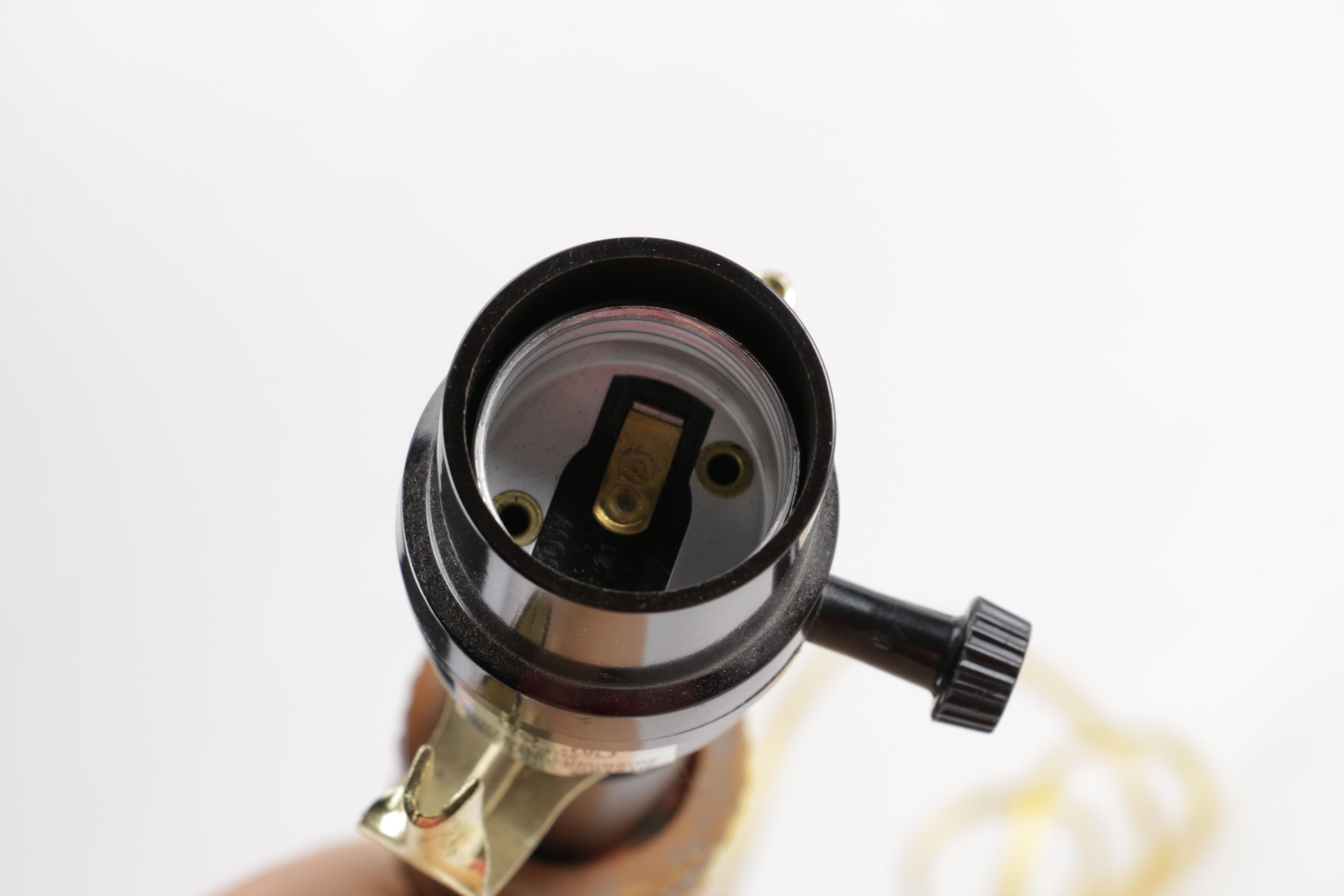 Brown and Black Metal and Wood Table Lamps