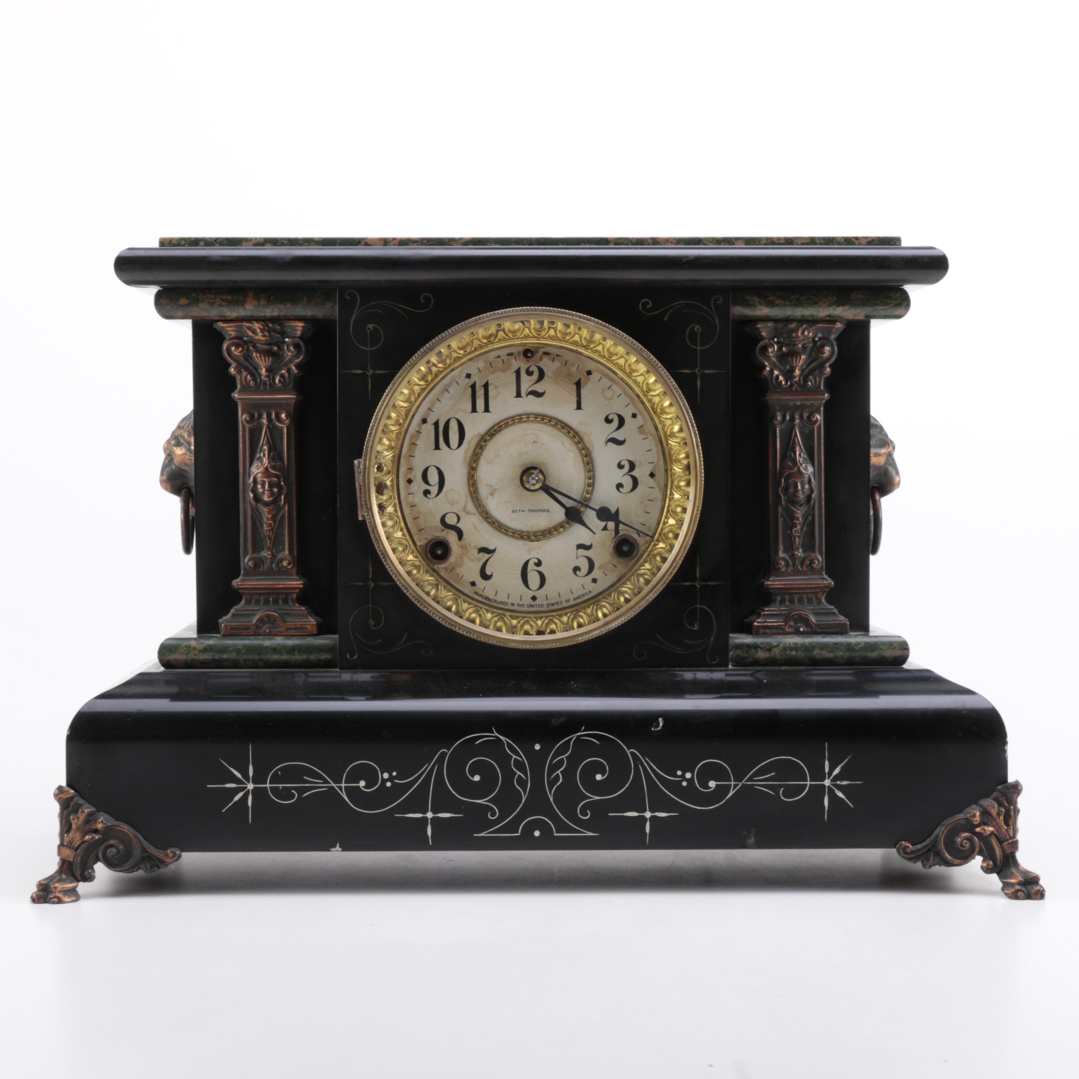 Vintage Black Wooden Mantle Clock From Seth Thomas Clock Co.