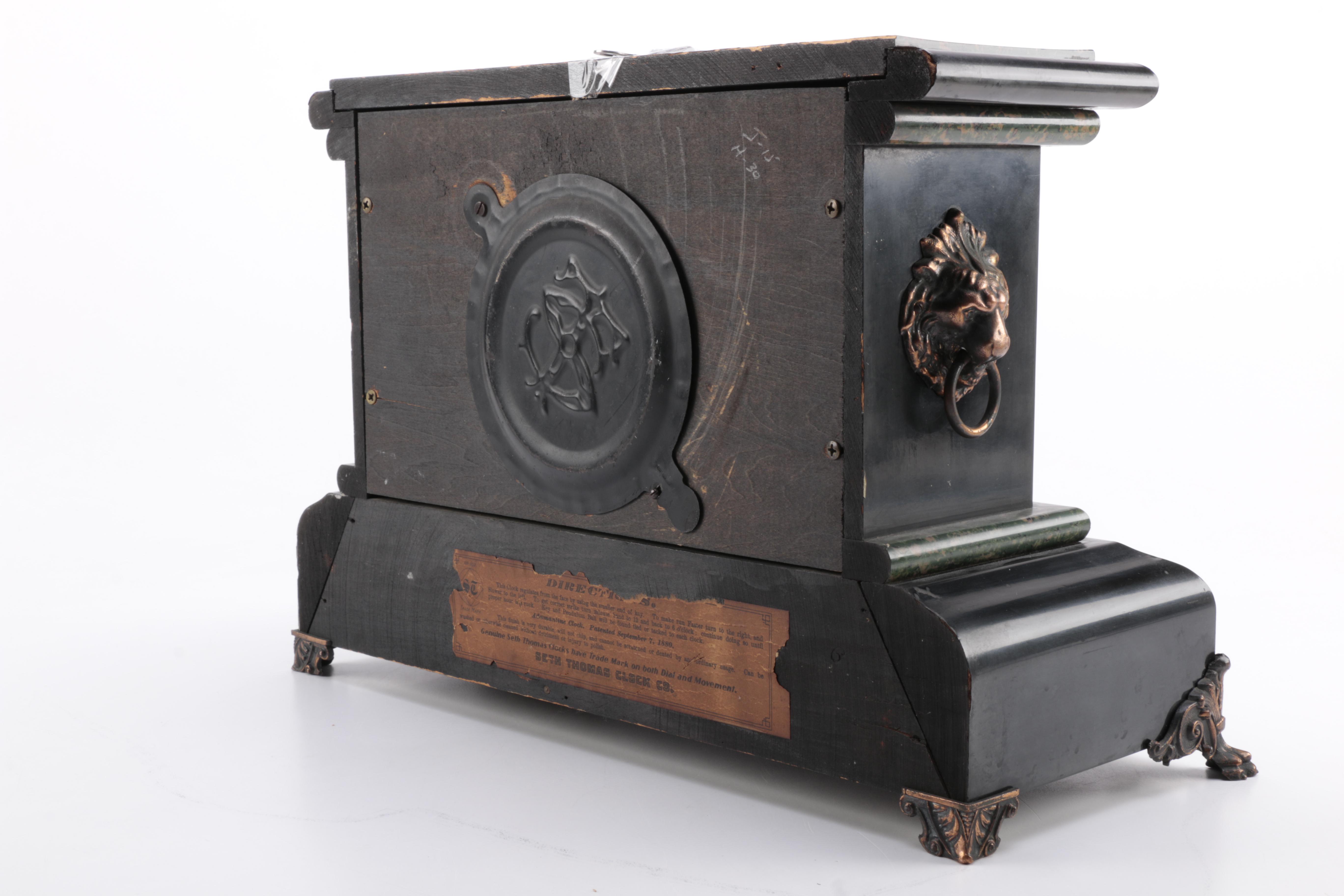 Vintage Black Wooden Mantle Clock From Seth Thomas Clock Co.