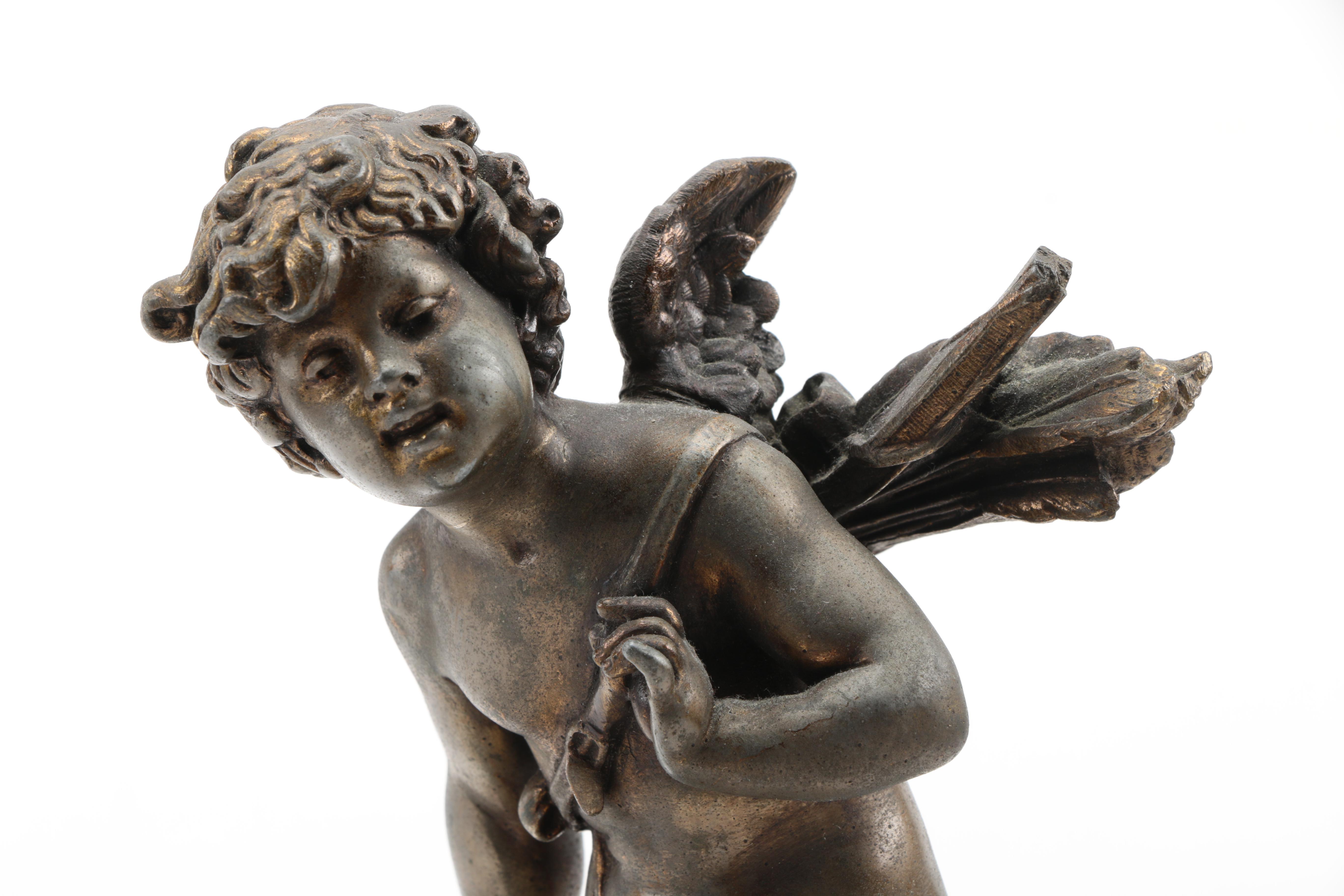 After Auguste Moreau Antique Metal and Marble Sculpture "Amour en Voyage"